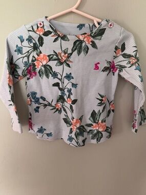 Joules Floral Stripe Long-Sleeve Tee - White, Green, Coral, Blue